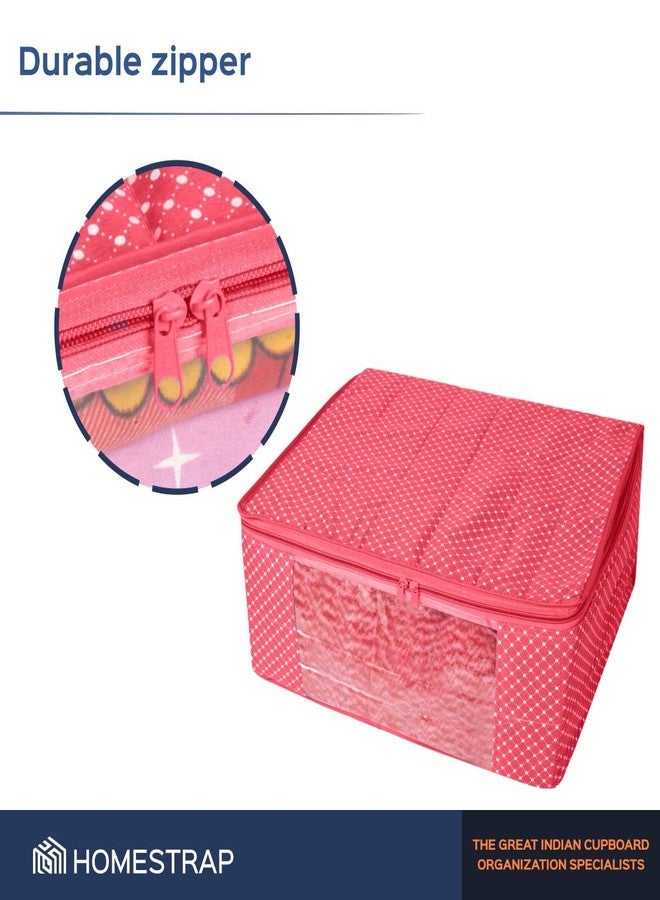 Homestrap Set of 6 Cotton Quilted Saree Covers | 3-Layered Foldable Storage Bags with Transparent Window & Zip | Premium Wardrobe Organizer for Sarees, Lehengas, Dresses | Pink - Image 5
